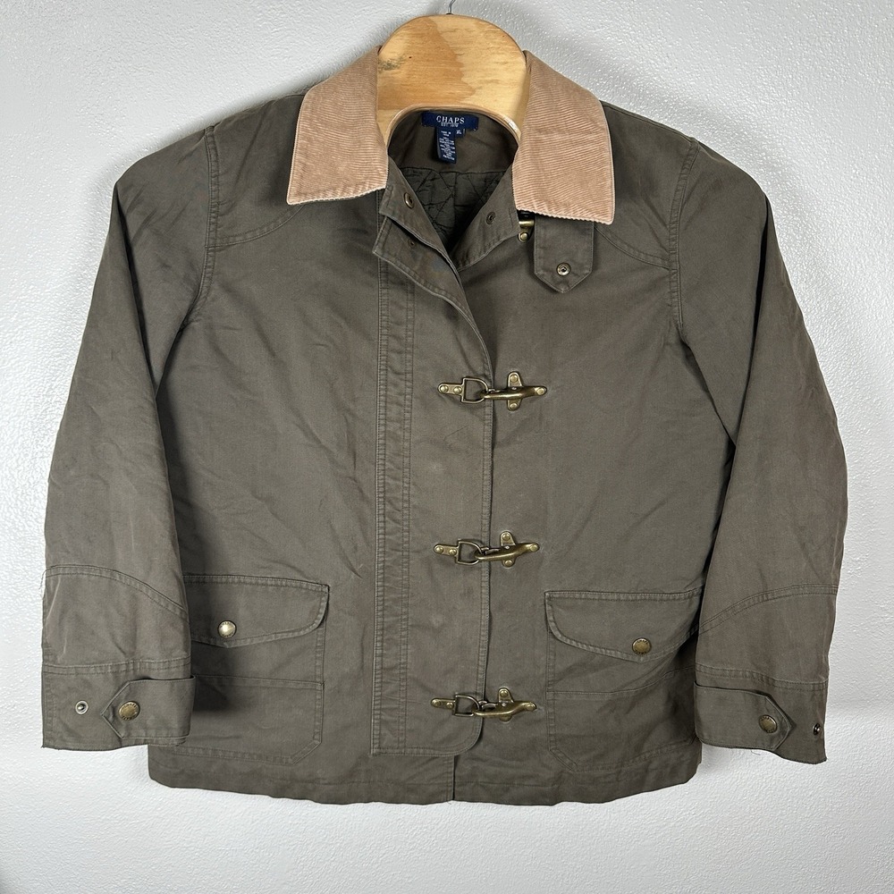 Chaps Vintage Fireman Clasp Quilted Lined Deck Coat Jacket Womens XL Olive Green